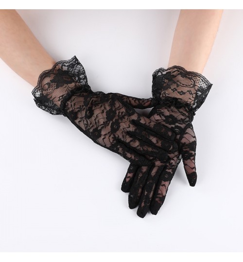 Black Lace Sexy Lace Short Sunscreen Gloves Thin Mesh Gloves