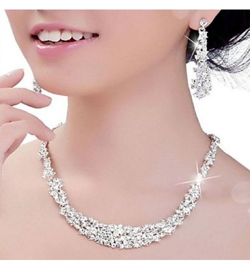 Luxury Rhinestone Crystal Necklace Earrings Jewelry Set for Wedding Party  