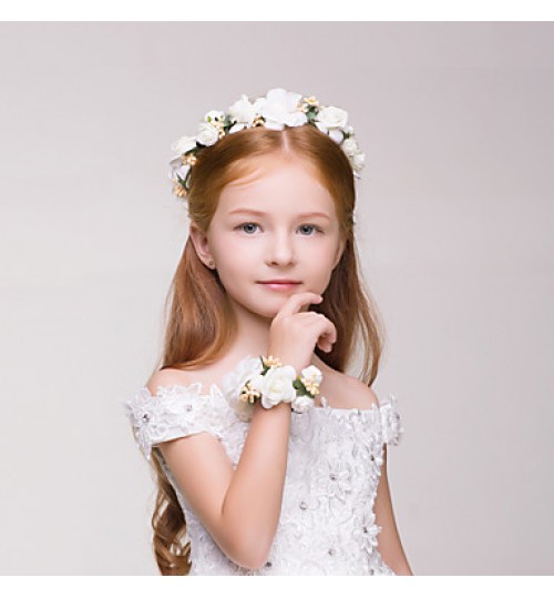 Flower Girl&#039;s Polyester Headpiece Bracelet - Wedding/Casual/Outdoor Wreaths 2 Pieces  