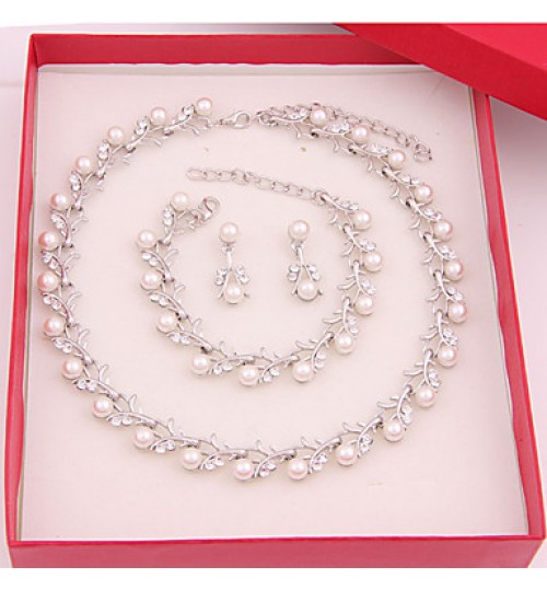 Trendy Moon Style Women Costume Party Sliver Plated Imitation Pearl Jewelry Sets  