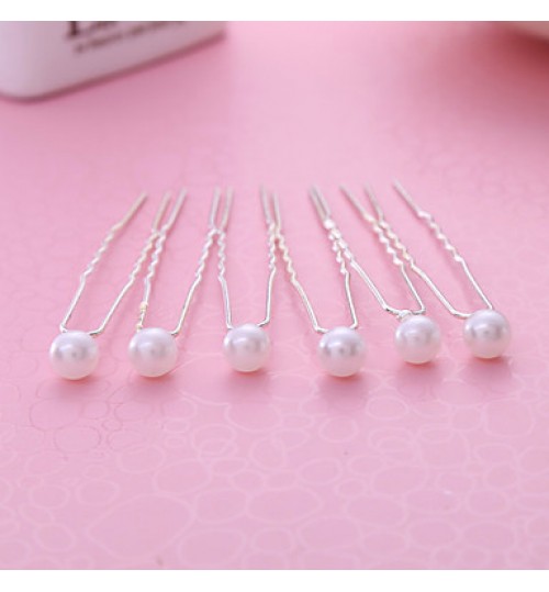 6 Pieces Women&#039;s Pearl Headpiece-Wedding / Special Occasion Hair Pin / Hair Stick (set of 6)  