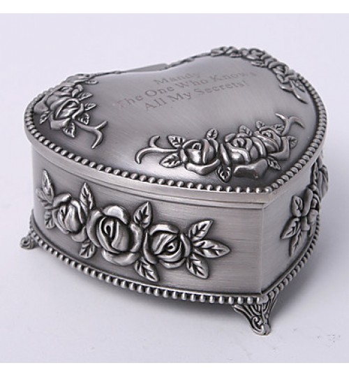 Personalized Vintage Tutania Floral Theme Heart Design Jewelry Box  