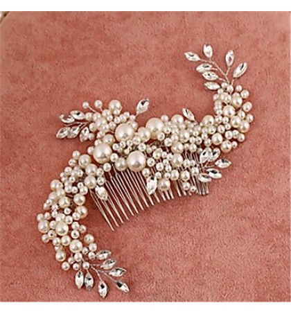 Women&#039;s / Flower Girl&#039;s Alloy / Imitation Pearl / Cubic Zirconia Headpiece-Wedding / Special Occasion Hair Combs 1 Piece Clear Round  