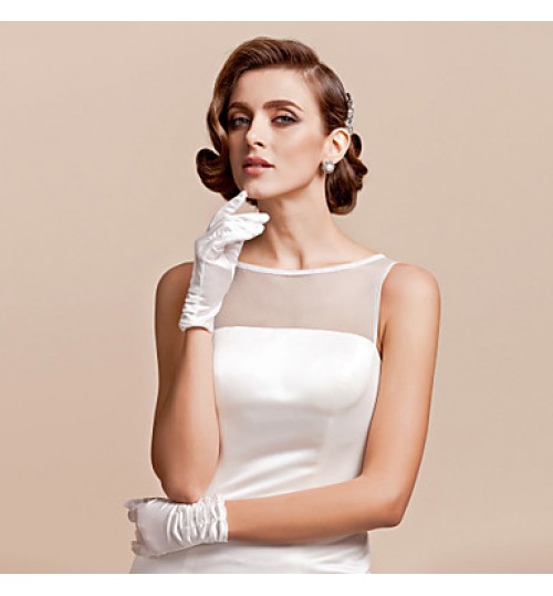 Wrist Length Fingertips Glove Satin Bridal Gloves Spring / Summer / Fall Ruffles  