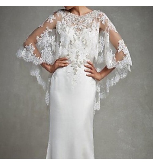 Wedding  Wraps Capelets Sleeveless Lace Ivory / White Wedding / Party/Evening Scoop Appliques Hidden Clasp  