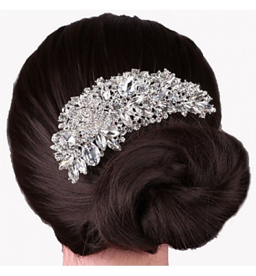 Luxury Silver Crystal Rhinestone Flower Hair Comb for Wedding Party Hair Jewelry  