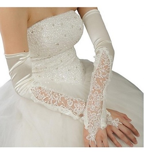 Opera Length Fingerless Glove Satin Bridal Gloves  