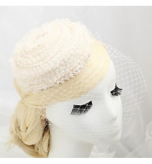 Women&#039;s / Flower Girl&#039;s Lace / Imitation Pearl / Flannelette Headpiece-Wedding / Special Occasion / Outdoor Fascinators / Hats Round  