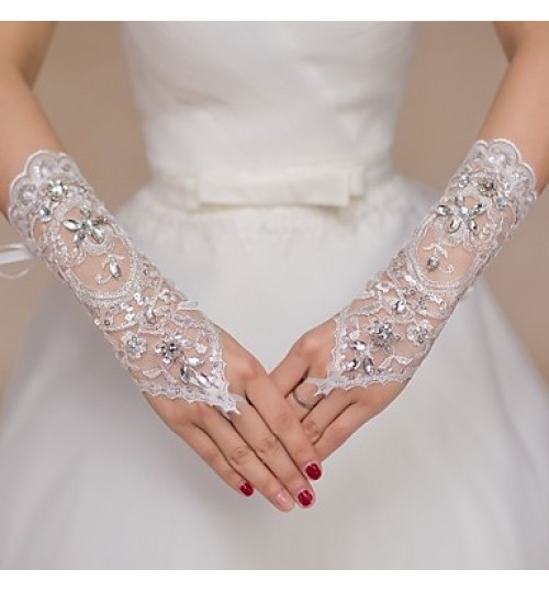 Lace Elbow Length Wedding/Party Glove Sequins Rhinestones  