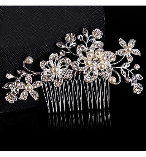 Vintage Wedding Bride Flower Austria Rhinestone Pearl Flower Silver Combs Hair Accessories  