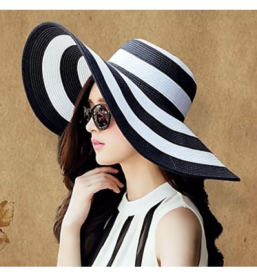 Women&#039;s Classic Black And White Keys Straw Ladies Outdoor/Casual/ Beach Hats  