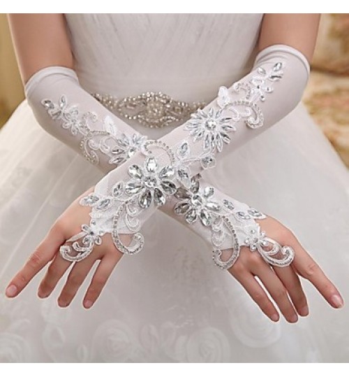 Elbow Length Fingerless Glove Elastic Satin Bridal Gloves / Party/ Evening Gloves Spring / Summer / Fall / Winter Sequins / Rhinestone  