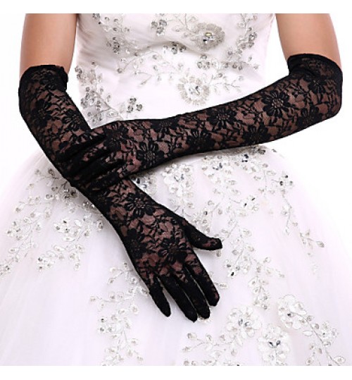 White/Black Lace Bridal Opera Length Gloves Wedding Glove for Events/Party Wedding Dress+DIY Pearls and Rhinestones  