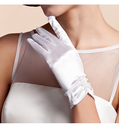 Wrist Length Fingertips Glove Satin Bridal Gloves Spring / Summer / Fall / Winter Pleated  