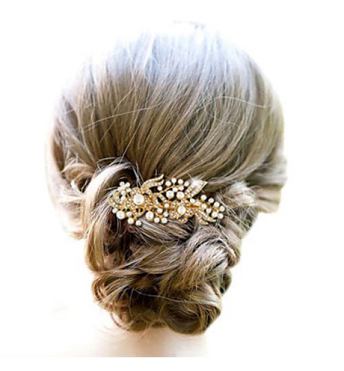 Golden /Silver Pearl Flower Hair Comb for Wedding Party Hair Jewelry  