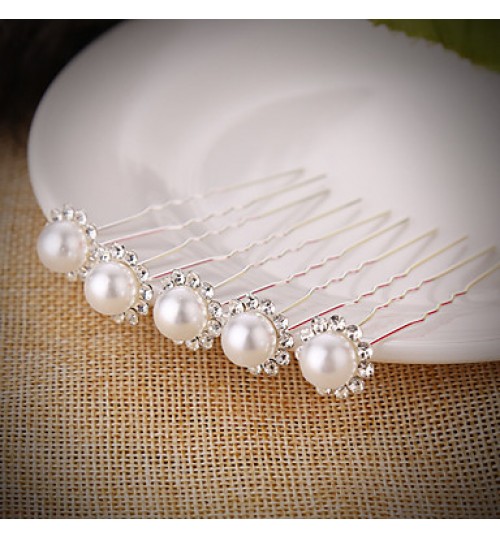 20 PCS Bride&#039;s Flower Shape Rhinestone Pearl Wedding Hair Clip Accessories Jewelry  