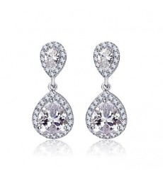 Double Teardrop Cubic Zircon Dangle Bridal Earrings for Women  