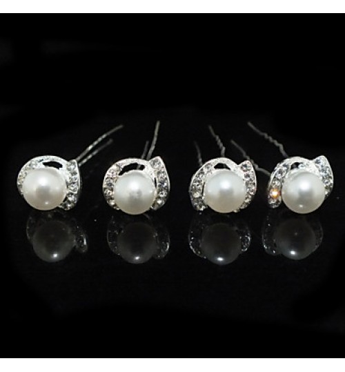 Four Pieces Alloy Wedding Bridal Hairpins With Rhinestones And Imitation Pearls  