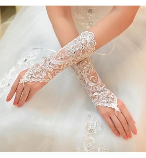 Elbow Length Glove Tulle Bridal Gloves Spring / Summer / Fall / Winter Rhinestone  