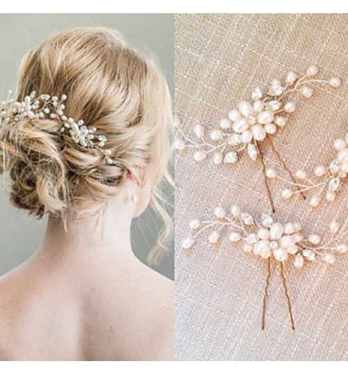 Women&#039;s Pearl / Crystal Headpiece-Wedding / Special Occasion Jewelry Hair Stick   2 Pieces  