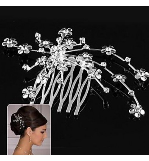 Silver Flower Hair Comb for Wedding Party Hair Jewelry  