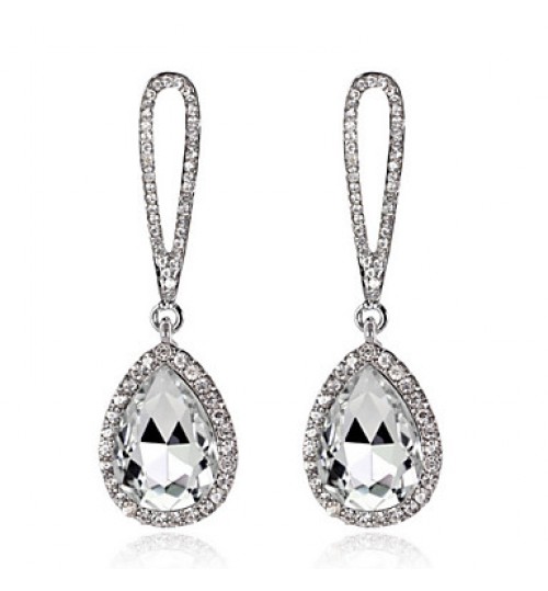 Lady&#039;s Silver AAA Zircon Stone Crystal Drop Earrings for Wedding Party Jewelry  