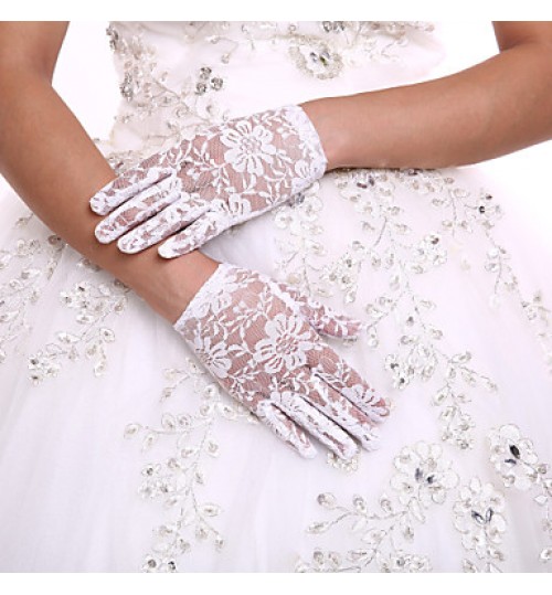 Delicate Lace Wrist Length Fingertips Flower Girl&#039;s Gloves Kids Children&#039;s Glove+DIY Pearls and Rhinestones  